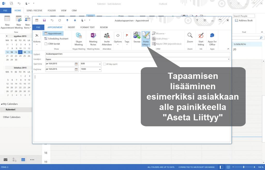 Tapaamisen lisääminen Outlook-kalenterista