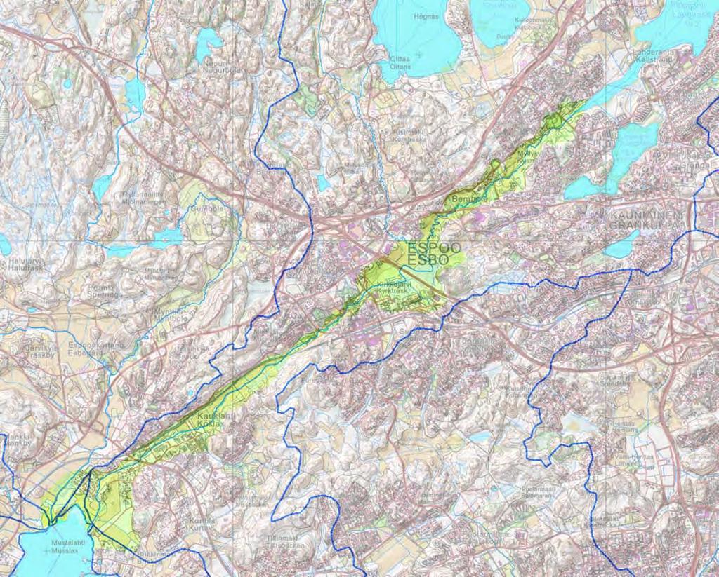 fi Alueen sijainti Espoonjoen varressa Topografia ja valuma-alueen rajat Espoonväylä Espoonväylä Maisemarakenne