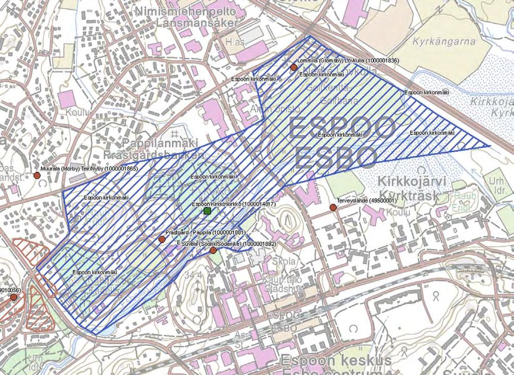 Keskiaikainen kivikirkko ja ympäröivä jokilaakso on alueen hallitseva elementti.