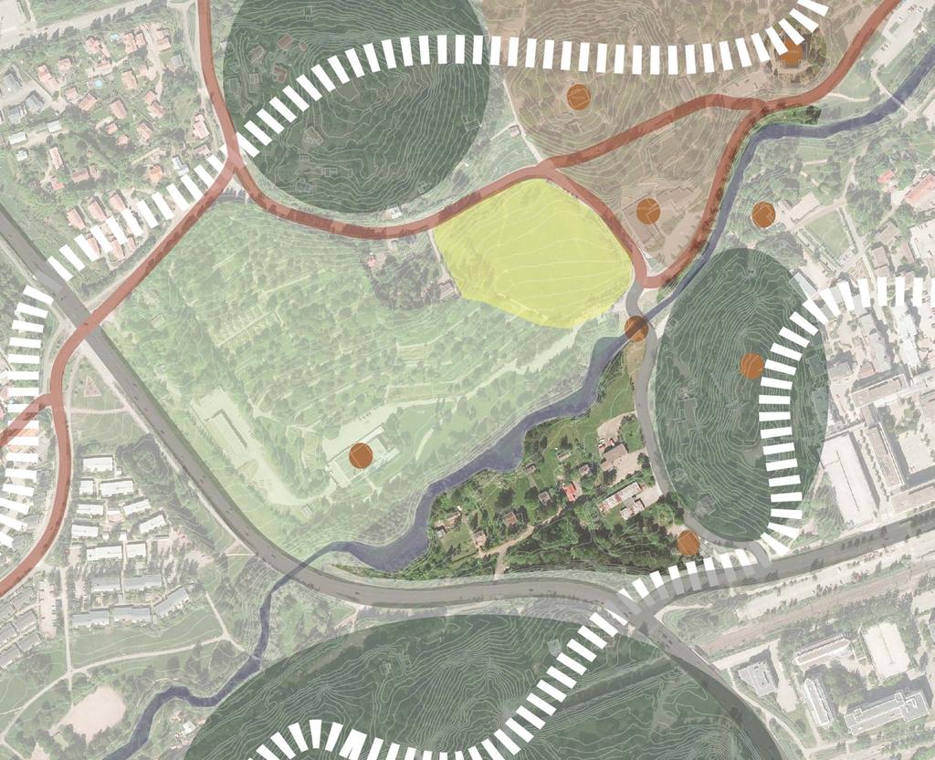 kivikirkko maisematilan reuna pappila rivitalot metsämäki puutalot kirkonmäki Seurakuntakeskus puisto maisemallisesti tärkeät hopeapajut Kuninkaantie puutalot avoin rinneniitty Kuninkaantie Lagstadin