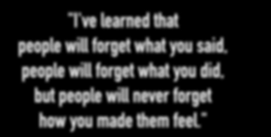 "I've learned that people will forget what you said, people will forget what