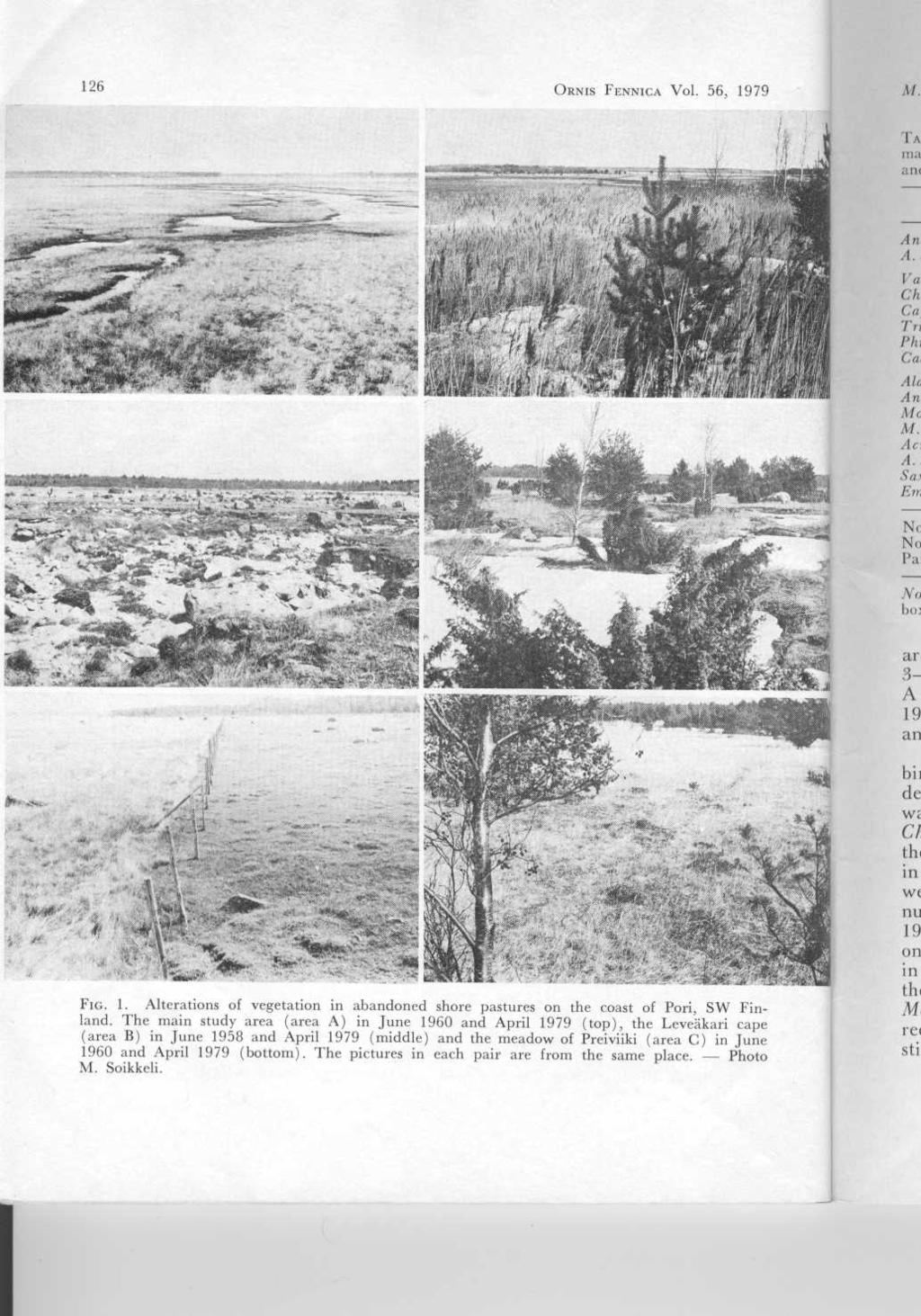 126 ORNIs FENNICA Vol. 56, 1979 FIG. 1. Alterations of vegetation in abandoned shore pastures on the coast of Pori, SW Finland.