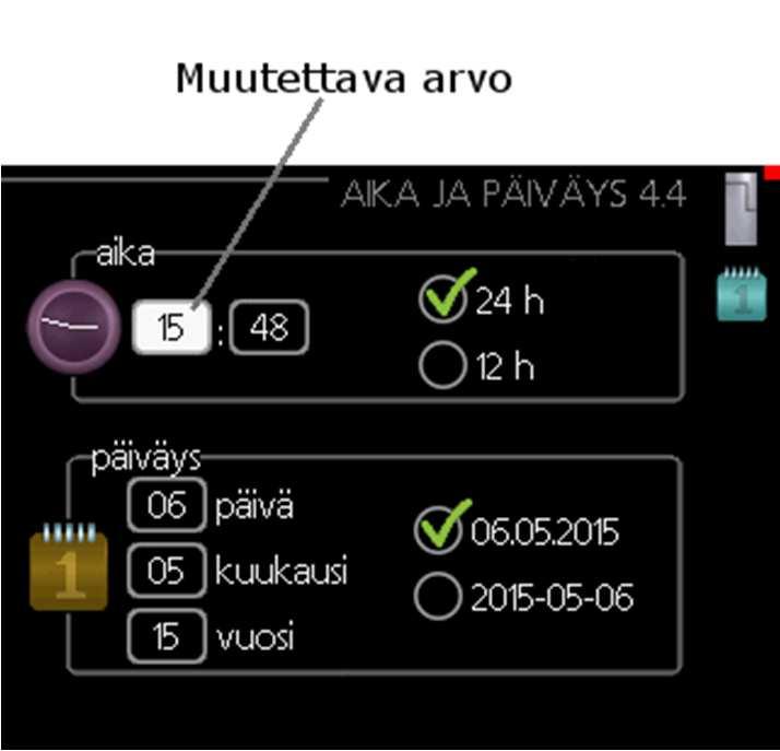 Useita vaihtoehtoja sisältävässä valikossa valittu vaihtoehto näytetään vihreällä ruksilla. Toisen vaihtoehdon valitsemiseksi: 1. Merkitse haluttu vaihtoehto.