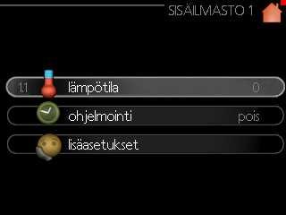 3 Tehowatti Air Aseta sisäilmasto Yleiskuvaus lämpötila, Valikko 1.1.1 Alivalikot ohjelmointi Valikossa SISÄILMASTO on useita alivalikoita.