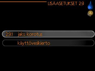 Ohjelma käynnistyy aina sinä päivänä, jolle aloitusaika on asetettu. lisäasetukset: Valikko 2.9 Valikossa lisäasetukset on oranssi teksti, mikä tarkoittaa, että se on tarkoitettu asentajan käyttöön.