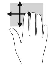 Aseta kolme sormea TouchPadin käyttöalueelle ja pyyhkäise sormillasi kevyellä ja nopealla liikkeellä ylös, alas, vasemmalle tai oikealle.