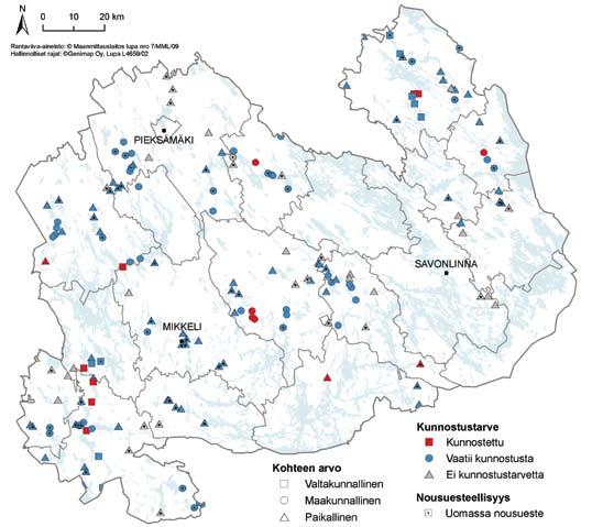 Useisiin kohteisiin liittyy vaellusesteiden poistamista tai kalatieratkaisujen selvittämistä. Maakunnallisesti arvokkaita virtavesiä on tähän mennessä kunnostettu suhteellisen vähän. Kuva 8.7.1.