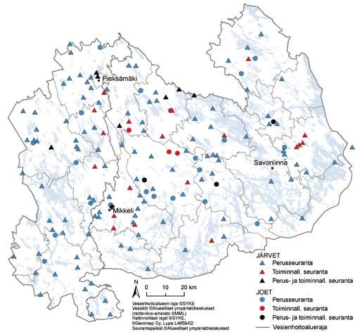 Kuva 5.2.1. Vesienhoidon seurantaohjelma Etelä-Savossa: pintavesien seuranta.