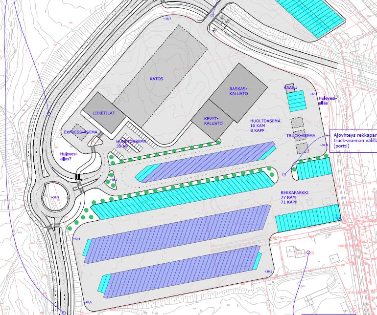 Rekkaparkin suunnittelun yhteydessä merkittävimmät vaihtoehdot ovat liittyneet rekkaparkin liittymäjärjestelyihin.