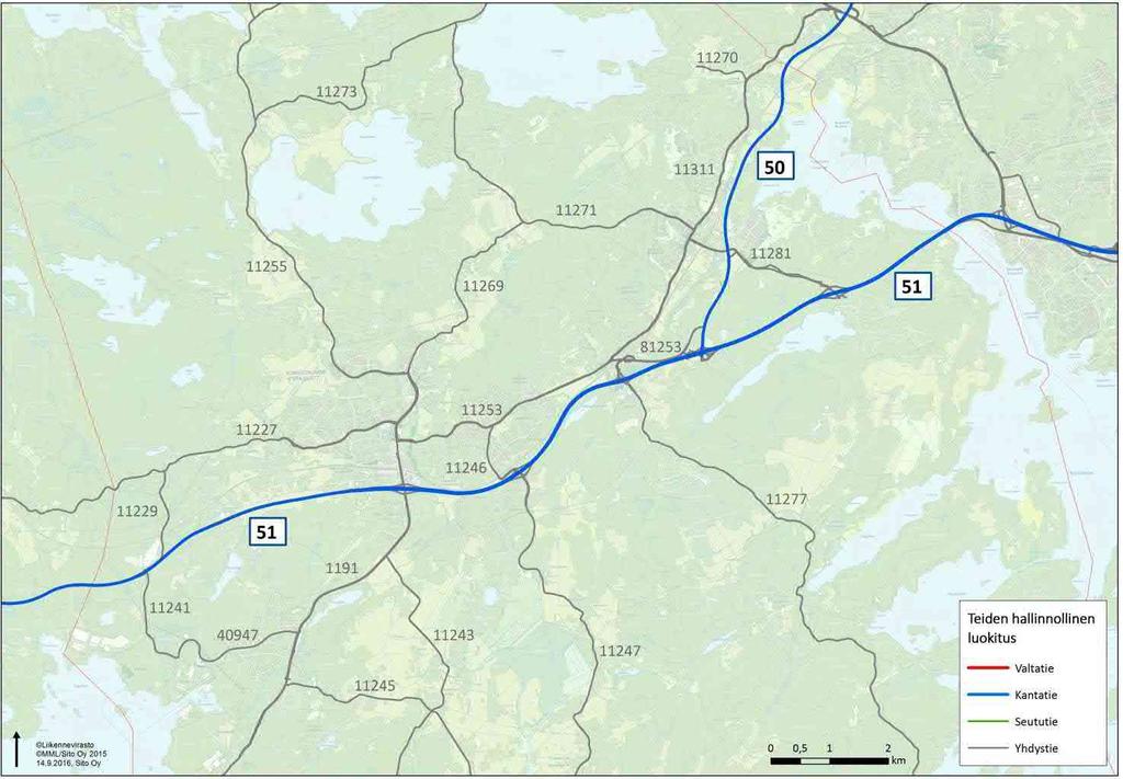 12 Kuva 4. Suunnittelualueen maantieverkko (sinisellä kantatiet 5 ja 51).