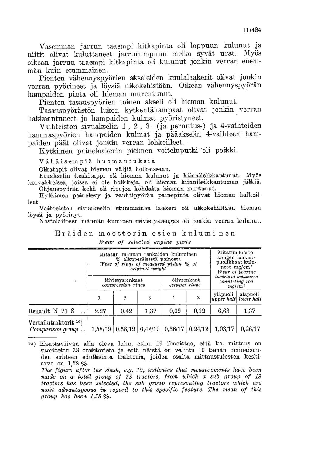 11/484 Vasemman jarrun taaempi kitkapinta oli loppuun kulunut ja niitit, olivat kuluttaneet jarrurumpuun melko syvät urat.