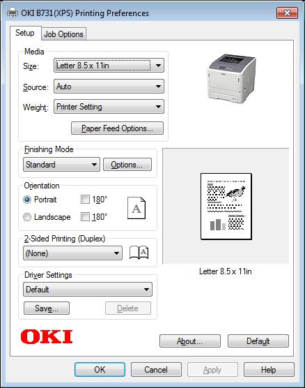 Tulostustoiminnon kuvaus 1 Windows XPS-tulostinajuri [Setup]-välilehti [Job Options]-välilehti Käytännöllisiä tulostintoimintoja Kohde Kuvaus Media Kohde Finishing Mode Orientation 2-Sided Printing