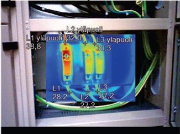 18 4.3 Vianetsintä Lämpökuvauksella pyritään paikantamaan sähkölaitteiston vikoja joita ei voi silmämääräisellä tarkastelulla löytää.