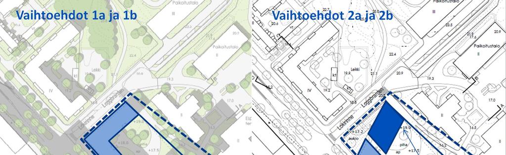 LIITE Espoo Espoonlahden keskus Espoonlahden keskus, Lokirinne Asemakaavan muutos Aluenro 410308 Asianumero 3054/10.02.03/2015 Ksl (kaavaehdotus/vaihtoehtotarkastelu) 2.3.2017 Tehdyt vaihtoehtotarkastelut: Vaihtoehtotarkastelut on tehty kahdella päävaihtoehdolla.