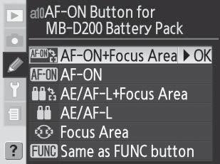 Käyttäjäasetus a9: Built-in AF-Assist Illuminator (Yhdysrakenteinen tarkennusapuvalo) Oletusasetuksella On (Käytössä) tarkennusapuvalo syttyy, kun kuvauskohde on heikosti valaistu ( 58).