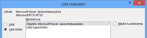 Linkitetty Excel-taulukko Linkitetty taulukko on tarpeen, kun alkuperäisiä arvoja muutetaan Exceltiedostossa usein ja kalvolla halutaan näyttää uusimmat arvot.