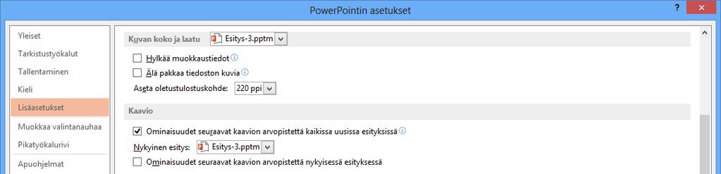 Tiedostoasetusten mukauttaminen Käsiteltävän tiedoston mukana kulkevia asetuksia voit muuttaa Tiedosto (File) -valikosta Asetukset (Options) -komennolla esiin