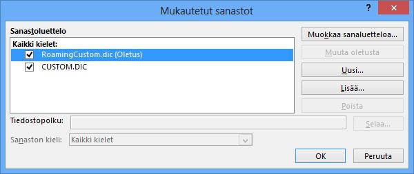 Kuva 65 Tarkistustyökalut (Proofing) - välilehti Valintaikkunassa voit tehdä perusasetukset.