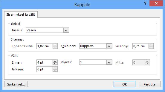 Rivi- ja kappaleväli Rivi- ja kappalevälillä vaikutat esityksen luettavuuteen. Tutkimusten mukaan riviväli yksi on nopein lukea ja se onkin oletuksena voimassa PowerPoint-kalvojen paikkamerkeissä.