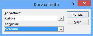 Etsi seuraava (Find Next) -painike Kuva 86 Korvaa (Replace) - valintaikkuna Kirjoita Etsittävä (Find What) -kenttään haettava merkkijono ja Korvaava (Replace with) -kenttään korvaava arvo.