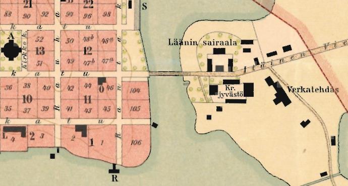 Keinusaari Vanajaveden suunnasta 1930-luvulla. Pinellan huvilan korkea harja erottuu hyvin maisemassa.