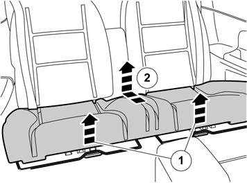 IMG-250924 57 Vedä takaistuimen istuintyyny irti, ensin takareunasta johon se on kiinnitetty pitimellä.