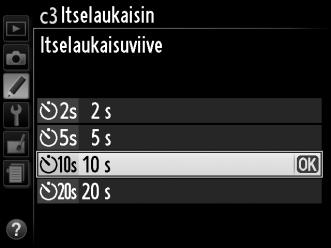 c2: Virrankatkaisun ajastimet G-painike A Mukautettujen asetusten valikko Tämä asetus määrittää, miten pitkään näyttö pysyy päällä, jos toimenpiteitä ei suoriteta valikkonäytön ja toiston