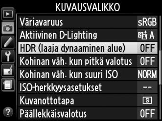 HDR on tehokkaimmillaan käytettynä yhdessä mittaustavan L (Matriisimittaus) kanssa (0 68; muiden mittaustapojen kanssa Automaattinen