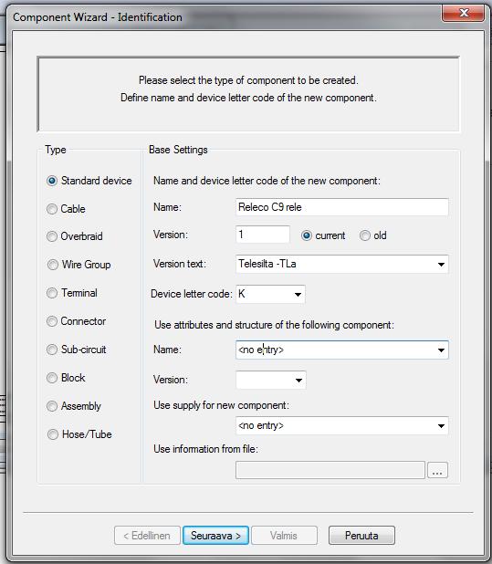 Valitaan tietokantaikkunassa New Component. 2.