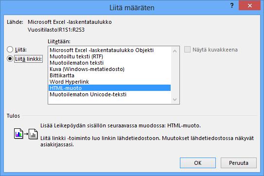 Upottaminen ja linkittäminen Toisesta sovelluksesta tuodut tiedot tai elementit voidaan joko upottaa (embed) tai linkittää (link).