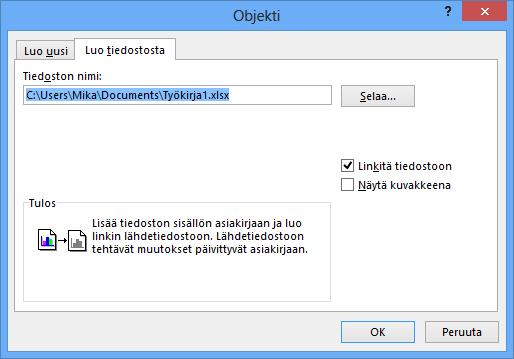 Tiedostopolku Kuva 120 Objektin lisäämisen asetukset Toiminto mahdollistaa joko kokonaan uuden objektin lisäämisen Luo uusi (Create New) -välilehdeltä tai aiemmin luodun tiedoston käytön Luo