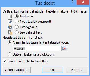 Lisäasetukset-painike Kuva 124 Ohjattu tekstin tuominen, vaihe 3 Viimeisessä vaiheessa määritellään karkeasti, mitä typpiä kunkin sarakkeen tiedot ovat.