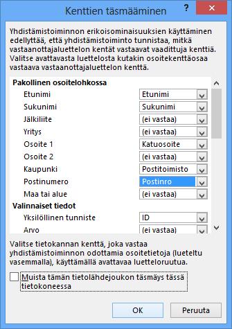 Replikoi tarrat vaiheen Vaihe 4/6 (Step 4 of 6) Yhdistäminen (Mail Merge) -tehtäväruudussa napsauttamalla Päivitä kaikki osoitetarrat (Update All Labels) -painiketta.