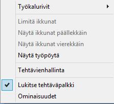 Nopeampi tapa ohjelmien välillä siirtymisene on Alt + Sarkain -näppäinpainallus, siitä saat lisätietoa sivulta 17. Tehtäväpalkin voit siirtää hiirellä vetämällä kuvaruudun yläreunaan.