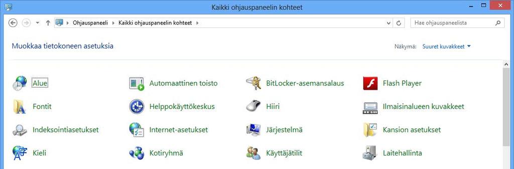 Siellä voit asentaa ohjelmia tai määrittää verkkoyhteyksiä sekä tehdä muita laitteen käyttöön vaikuttavia asetuksia.