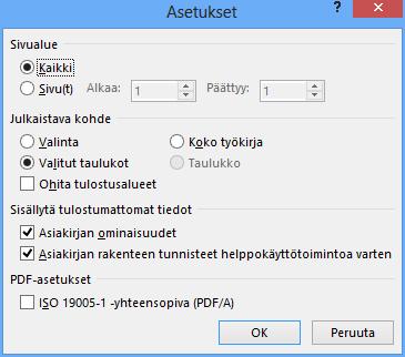 Sähköinen lähettäminen ja julkaisu Silloin, kun taulukkolaskennan tietoja ei käytetä toisten sovellusten laskennassa, tiedot voidaan julkaista joko XPS-, PDF-tiedostoina tai www-muodossa.