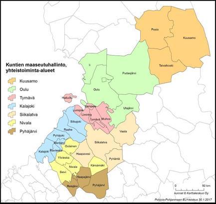 isäntäkunnat (suluissa sopimuskunnat) ovat; Kalajoki (Alavieska, Merijärvi, Py- häjoki, Raahe, Siikajoki) Kuusamo (Taivalkoski, Posio), Nivala (Kärsämäki, Oulainen, Sievi, Ylivieska) Oulu (Ii,