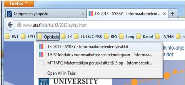 Tehtävä 4: Kirjanmerkit Firefoxin työkalupalkissa (max.