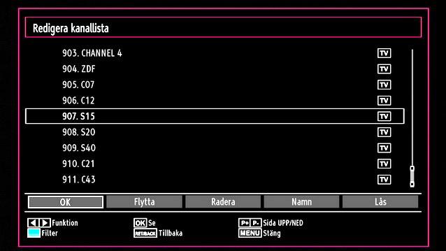 Efter att alla tillgängliga stationer sparats kommer kanallistan att visas på skärmen. Om du vill sortera kanalerna i enlighet med LCN, välj Ja och tryck på OK.