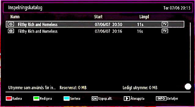 Om Visningssättet är inställt på Mapp i mediabläddrarens inställningar, visas musikmappen sorterad och filerna behöver inte sorteras på nytt genom att du trycker på RÖD-knappen.