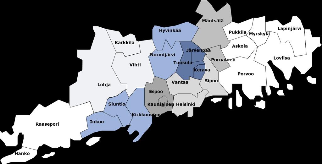 7.3 Vahvan metropolihallinnon malli ja vaihtoehtoiset kuntajakoselvitysalueet Edellä esitettyjen päävaihtoehtojen lisäksi selvityshenkilöt ovat arvioineet muita mahdollisia metropolihallinnon ja