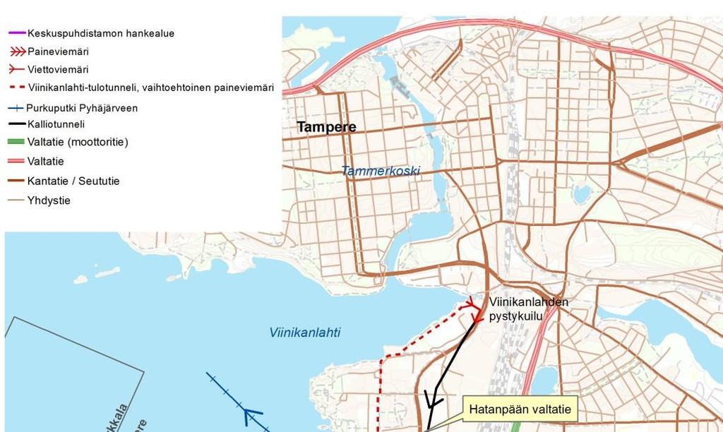 73 Kuva 17-5. Puhdistamon sekä kalliotunneleiden ja purkuputken lähialueen valtatiet. 17.10.