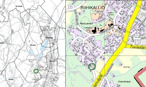 1 PERUS- JA TUNNISTETIEDOT 1.1 Kaava-alueen sijainti Suunnittelualue sijoittuu Tuusulan Riihikallioon. Muutosalue on puisto Peurantien ja Kurjentien kulmassa. Puistoalueen pinta-ala on 3 926 m 2.