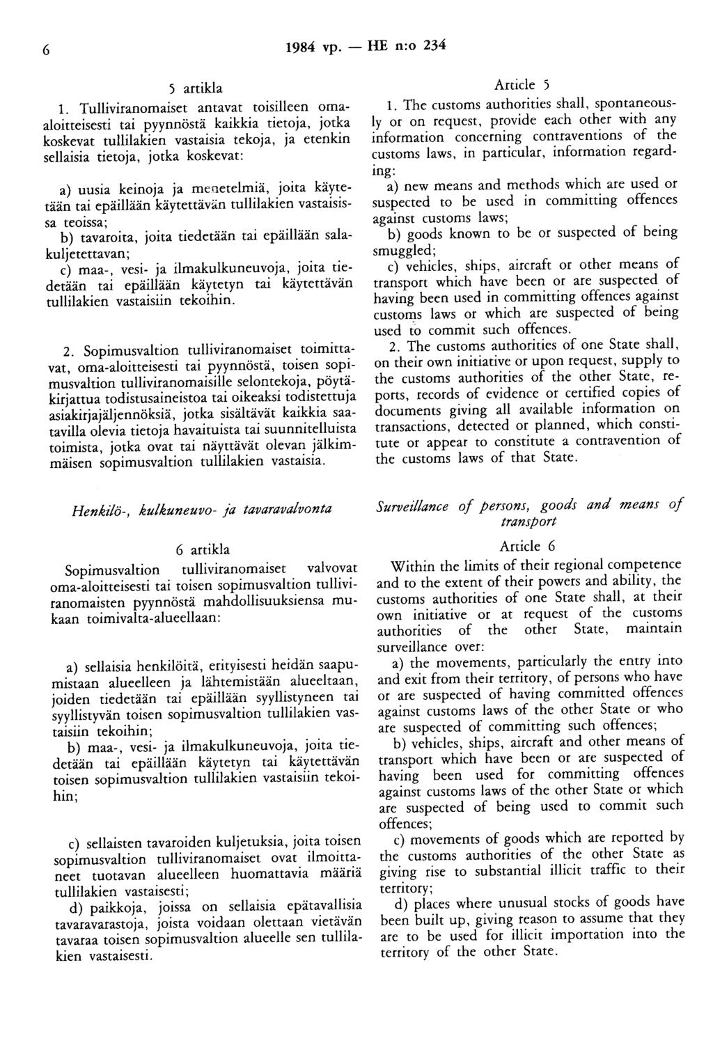 6 1984 vp. - HE n:o 234 5 artikla 1.