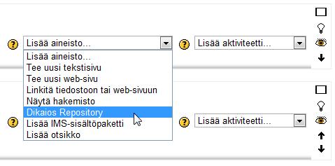 Käyttöönotolla tarkoitetaan, että oppimateriaali lisätään kurssialustalle. 5. Kun lisäät oppimateriaalia ensimmäistä kertaa, tulee sinun hyväksyä Dikaios Repository- palvelun käyttäjäehdot.