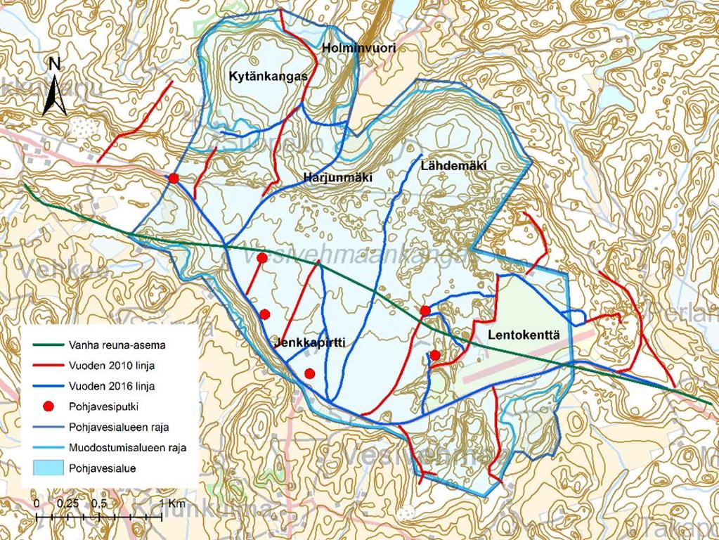 yhdistyy lännessä kaksiosaisen reunamuodostuman eteläisempään selänteeseen ja idässä nykyiseen Salpausselkä II:n reunamoreeniin. Kuva 36.