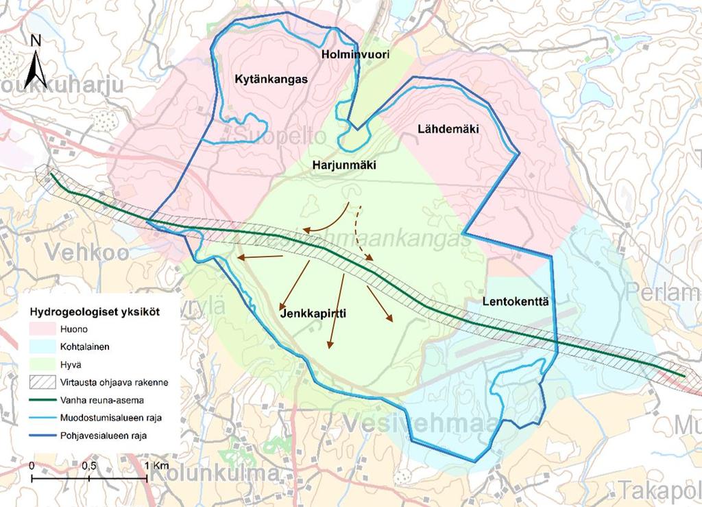 7.3 Hydrogeologiset yksiköt Tutkimusalue voidaan jakaa hydrogeologisilta ominaisuuksiltaan erilaisiin yksiköihin (Kuva 38).