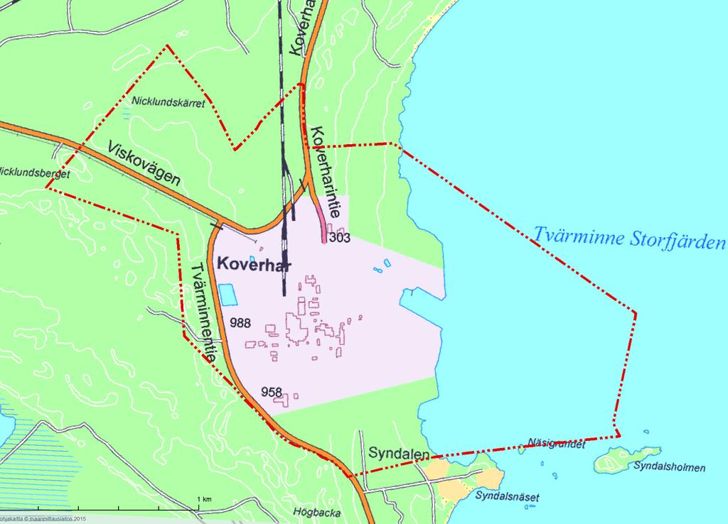 Suunnitelman nimi ja suunnittelualue Suunnitelman nimi on Koverharin asemakaava. Suunnittelualue sijaitsee noin 15 km Hangon keskustasta ja noin 3 km Lappohjan kylästä.