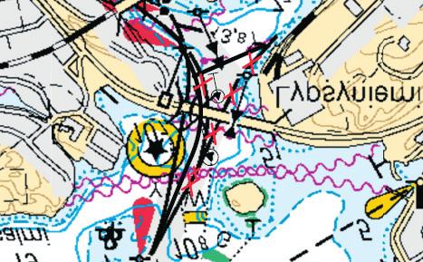 9 signs (present vertical clearance 12.2 m) and two lighted spar buoys on the right edge. The buoys will be in place by 21 June.