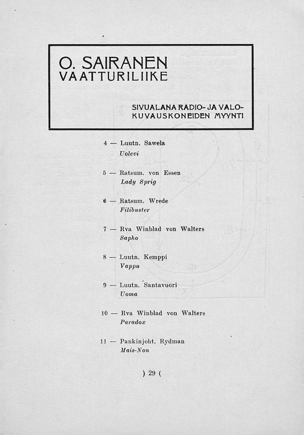 Luutn. Ratsum. Ratsum. Rva Luutn. Luutn. Rva Pankinjoht. O.